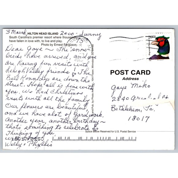 Postcard South Carolina Hilton Head Island Resort Heart Sand Beach Ocean c2000 - Picture 2 of 2